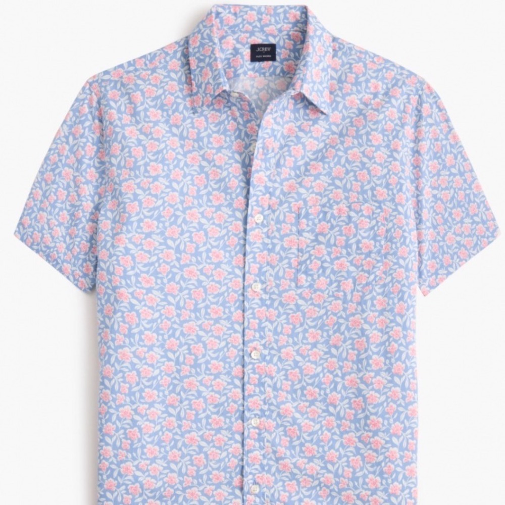 J.Crew Factory Mens Flex Washed Floral Short Sleeve Shirt Blue Pink CO287 M